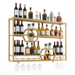 Costway 120 CM Modern Floating Bar Shelves Decorative Bottle Display Storage in Gold - thumbnail 1