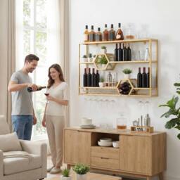 Costway 120 CM Modern Floating Bar Shelves Decorative Bottle Display Storage in Gold - thumbnail 5