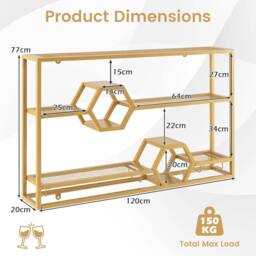 Costway 120 CM Modern Floating Bar Shelves Decorative Bottle Display Storage in Gold - thumbnail 2