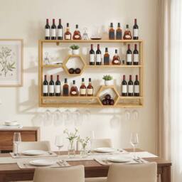Costway 120 CM Modern Floating Bar Shelves Decorative Bottle Display Storage in Gold - thumbnail 4
