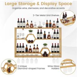 Costway 120 CM Modern Floating Bar Shelves Decorative Bottle Display Storage in Gold - thumbnail 6