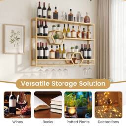 Costway 120 CM Modern Floating Bar Shelves Decorative Bottle Display Storage in Gold - thumbnail 8
