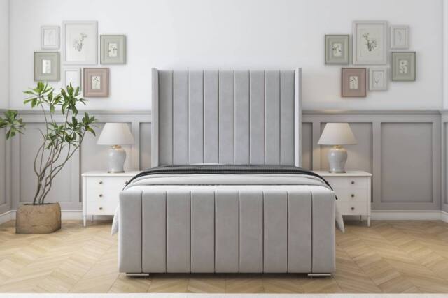 "Sloomy Watson Plush Bed Frame With 50"" Upholstered Headboard in Silver - Size: Single" - image 1