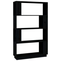 Berkfield Home Book Cabinet/Room Divider Black 80x25x132 cm Solid Wood Pine - Size: 80 x 25 x 132 cm - thumbnail 2