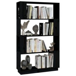 Berkfield Home Book Cabinet/Room Divider Black 80x25x132 cm Solid Wood Pine - Size: 80 x 25 x 132 cm - thumbnail 4