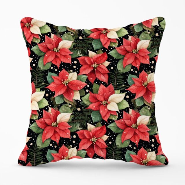 Warren Reed - Designer Poinsettia, Watercolor Style Outdoor Cushion in Red - Size: 45 cm x 45 cm - image 1