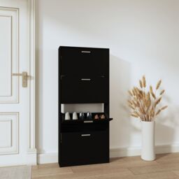 Berkfield Home Shoe Cabinet Black 59x17x150 cm Engineered Wood - Size: 59 x 17 x 150 cm