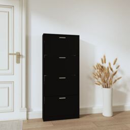 Berkfield Home Shoe Cabinet Black 59x17x150 cm Engineered Wood - Size: 59 x 17 x 150 cm - thumbnail 3