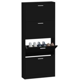 Berkfield Home Shoe Cabinet Black 59x17x150 cm Engineered Wood - Size: 59 x 17 x 150 cm - thumbnail 4