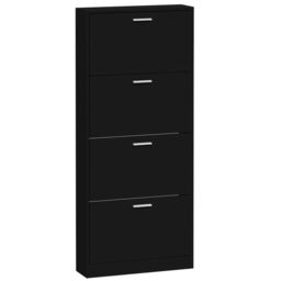 Berkfield Home Shoe Cabinet Black 59x17x150 cm Engineered Wood - Size: 59 x 17 x 150 cm - thumbnail 5