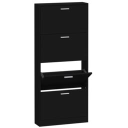 Berkfield Home Shoe Cabinet Black 59x17x150 cm Engineered Wood - Size: 59 x 17 x 150 cm - thumbnail 2