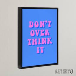 "Artery8 Don't Overthink It Simple Retro Pink Blue Black Framed Canvas Art - Size: W12"" x H16""" - thumbnail 2