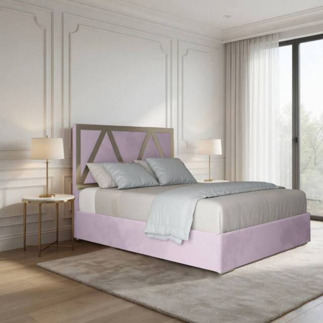 Casani Claverdon Upholstered Soft Velvet Pink Metal Designer Bed Frame - Size: Small Double - image 1