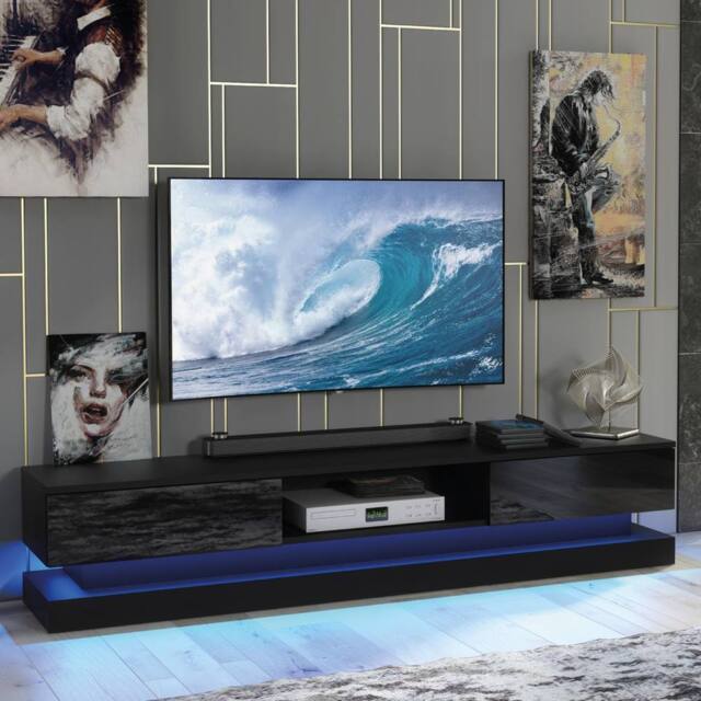 Creative Furniture Bloom TV Unit 180cm - Black with Gloss Doors & LED Lights - image 1