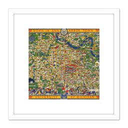 Artery8 Map Koessler 1926 University Michigan Pictorial 8X8 Inch Square Wooden Framed Wall Art Print Picture with Mount in White - thumbnail 1