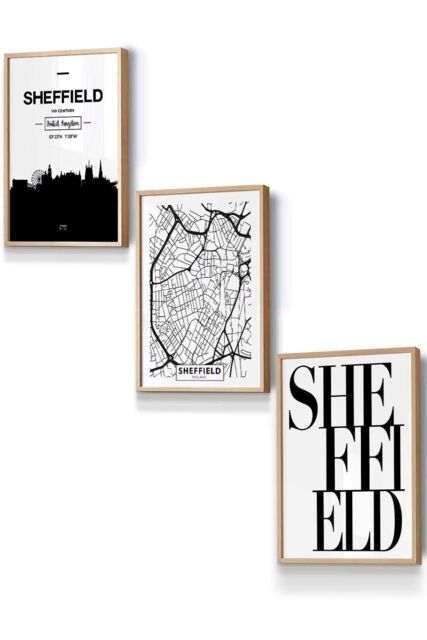 ARTZE SHEFFIELD Skyline Street Map City Prints Framed Wall Art - Small in Light Oak - Size: W33 cm x H45 cm x D20mm - image 1