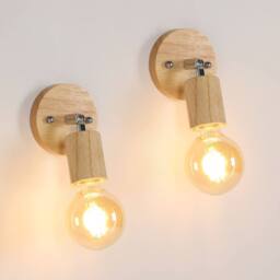 COMELY 2PCS Vintage Industrial Indoor Wall Lights, Adjustable Wood Wall Lights in Walnut