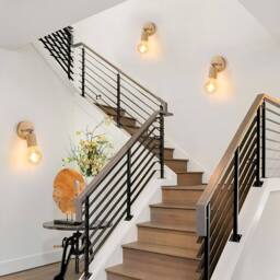 COMELY 2PCS Vintage Industrial Indoor Wall Lights, Adjustable Wood Wall Lights in Walnut - thumbnail 8