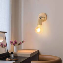 COMELY 2PCS Vintage Industrial Indoor Wall Lights, Adjustable Wood Wall Lights in Walnut - thumbnail 2