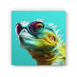 Warren Reed - Designer Splashart Iguana Wearing Glasses Canvas - Size: w40 inch x h40 inch - thumbnail 2