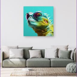 Warren Reed - Designer Splashart Iguana Wearing Glasses Canvas - Size: w40 inch x h40 inch - thumbnail 1