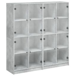 Berkfield Home Bookcase with Doors Concrete Grey 136x37x142 cm Engineered Wood - Size: 136 x 37 x 142 cm - thumbnail 2