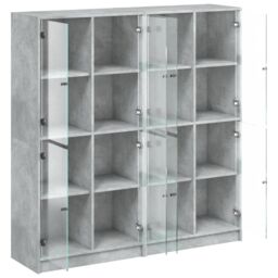 Berkfield Home Bookcase with Doors Concrete Grey 136x37x142 cm Engineered Wood - Size: 136 x 37 x 142 cm - thumbnail 6