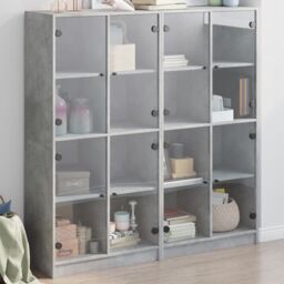 Berkfield Home Bookcase with Doors Concrete Grey 136x37x142 cm Engineered Wood - Size: 136 x 37 x 142 cm - thumbnail 1