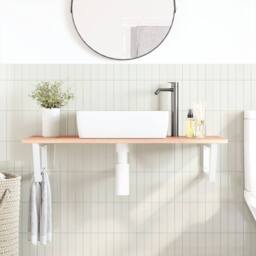 Berkfield Home Basin Shelf Wall Mounted Steel & Solid Wood Oak in Brown - thumbnail 3