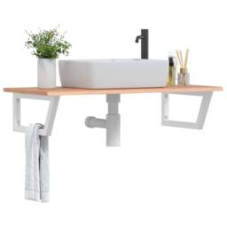 Berkfield Home Basin Shelf Wall Mounted Steel & Solid Wood Oak in Brown - thumbnail 2