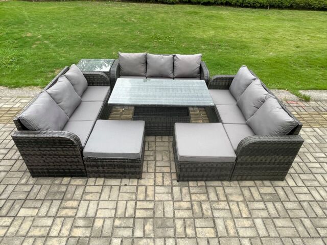 Fimous Garden Dining Sets Outdoor Rattan Furniture Lounge Sofa Height Adjustable Rising lifting Table in Dark Grey - image 1