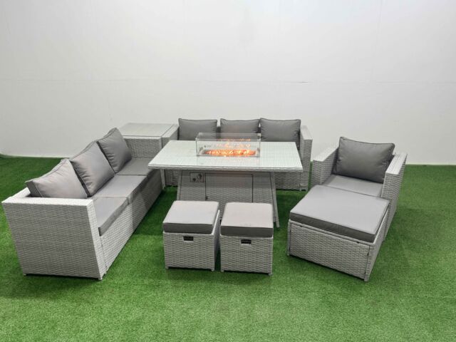 Fimous 10 Seat PE Rattan Lounge Sofa Set Outdoor Garden Furniture Sets in Light Grey - image 1