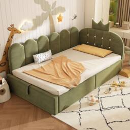 STILVORA 3ft Single Daybed with Hydraulic Storage in Green Velvet - thumbnail 3