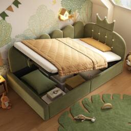 STILVORA 3ft Single Daybed with Hydraulic Storage in Green Velvet - thumbnail 1