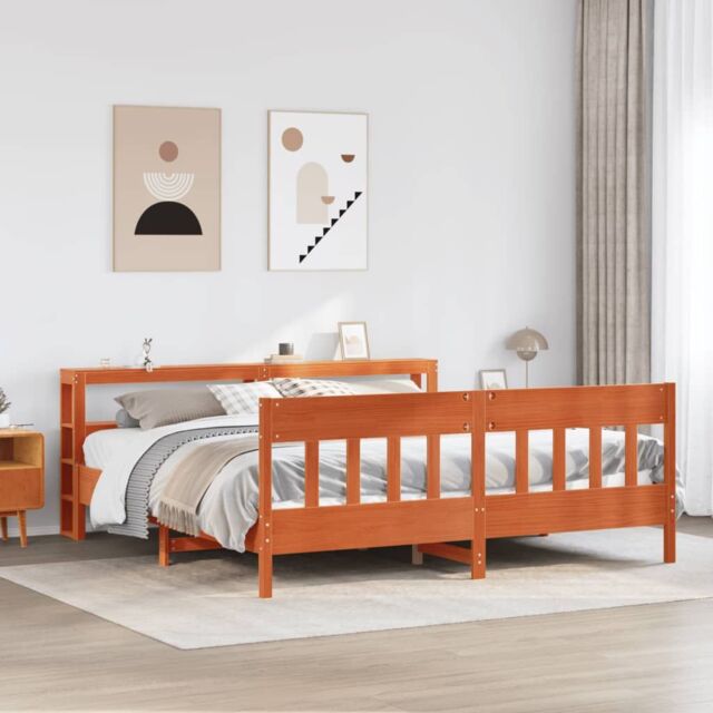 Berkfield Home Bed Frame without Mattress Wax Brown 180x200 cm Super King Solid Wood Pine - image 1