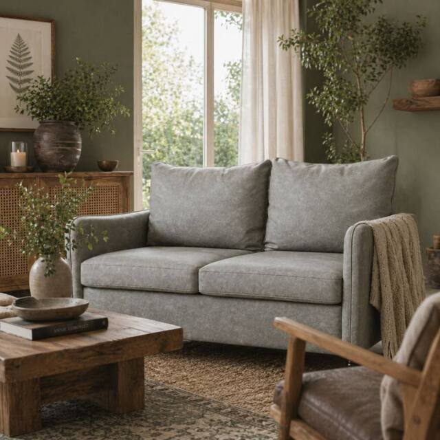 Wyld Haus Yodilo Grey Faux Leather Marble Effect 2 Seater Sofa - image 1