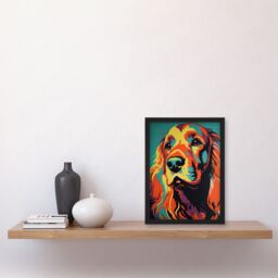 Artery8 Red Setter Dog Modern Flamboyant Colourful Graphic Coral Orange & Teal Yellow Artwork Framed Wall Art Print A4 in Black - thumbnail 4