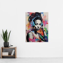 "Artery8 Wall Art Print Woman Wearing Headphones Splat Art Colourful Painting Wall Mural Detail Baltimore Club Music Poster - Size: W18"" x H24""" - thumbnail 4