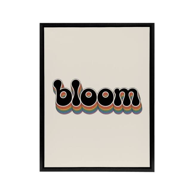 "Artery8 Bloom Colourful Retro Rainbow Font Typography Framed Canvas Art Print in Beige - Size: W12"" x H16""" - image 1