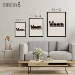 "Artery8 Bloom Colourful Retro Rainbow Font Typography Framed Canvas Art Print in Beige - Size: W12"" x H16""" - thumbnail 4