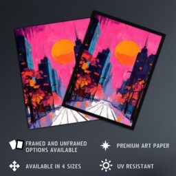 Artery8 City Street Autumn Pink Sunset Sky Cityscape Framed Art Print - Size: A4 - thumbnail 2