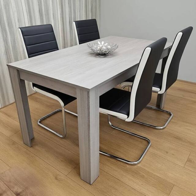 KOSY KOALA Modern Grey Dining Table With 4 Black Chairs Dining Room Furniture Set - image 1