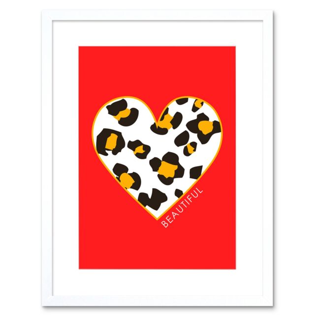 "Artery8 Wall Art Print Red Leopard Beautiful Framed in White - Size: W7"" x H9""" - image 1