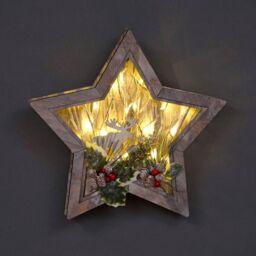 Shatchi B/O LED Wooden Reindeer Scene - Star Shape - W38xD6xH38cm in Brown