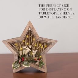 Shatchi B/O LED Wooden Reindeer Scene - Star Shape - W38xD6xH38cm in Brown - thumbnail 3