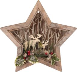 Shatchi B/O LED Wooden Reindeer Scene - Star Shape - W38xD6xH38cm in Brown - thumbnail 2