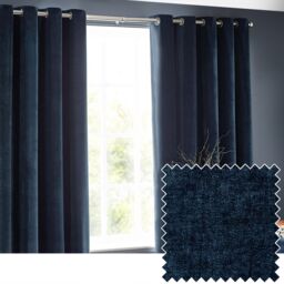 Yard Heavy Chenille Velvet Room Darkening Eyelet Curtain Pair in Navy - Size: 229 cm width x 183 cm drop