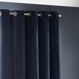 Yard Heavy Chenille Velvet Room Darkening Eyelet Curtain Pair in Navy - Size: 229 cm width x 183 cm drop - thumbnail 3