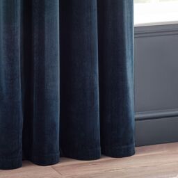 Yard Heavy Chenille Velvet Room Darkening Eyelet Curtain Pair in Navy - Size: 229 cm width x 183 cm drop - thumbnail 4
