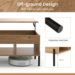 Gymax Lift Top Coffee Table Central Table With Large Compartmen Metal Legs in Khaki - thumbnail 4